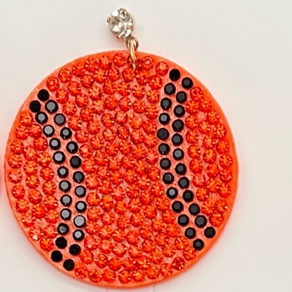 🏀Basketball Orange & Black Crystal Rhinestone Light Felt Back NBA 1.5” Earrings - Picture 2 of 3